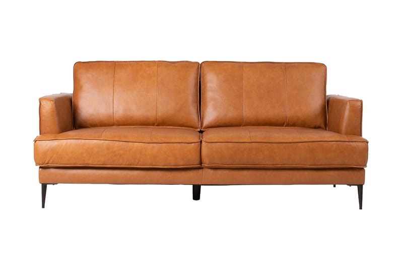 Leo Rektangulær Lædersofa med Smalle Ben 194 cm, Cognac