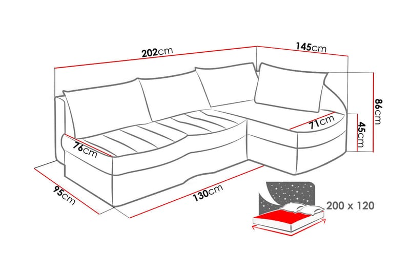 Lido Hjørnesovesofa 202x145x86 cm - Møbler - Sofaer - Lædersofaer
