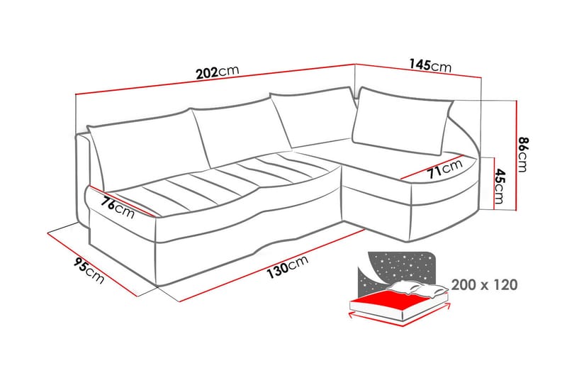 Lido Hjørnesovesofa 202x145x86 cm - Sovesofaer - Lædersofaer - Velour sofaer