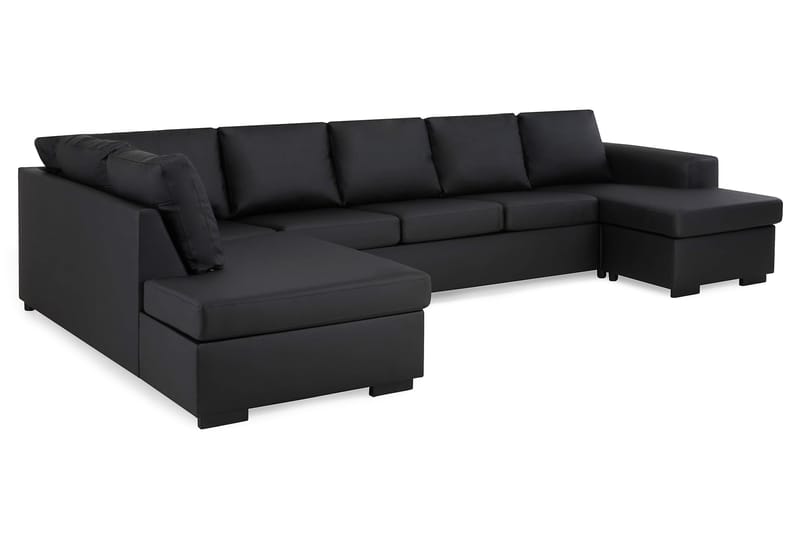 Link 5-personers Venstrevendt U-formet XX-Large Sofa med Divan og Chaiselong i Kunstlæder - Sort - Møbler - Sofaer - Lædersofaer