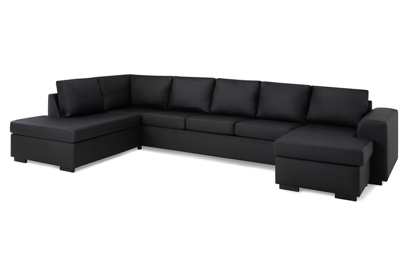 Link 5-personers Venstrevendt U-formet XX-Large Sofa med Divan og Chaiselong i Kunstlæder - Sort - Møbler - Sofaer - Lædersofaer