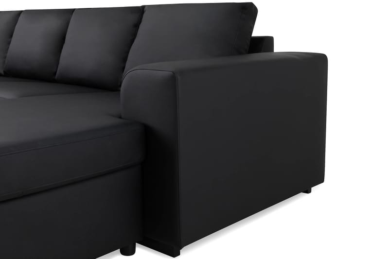 Link 5-personers Venstrevendt U-formet XX-Large Sofa med Divan og Chaiselong i Kunstlæder - Sort - Møbler - Sofaer - Lædersofaer