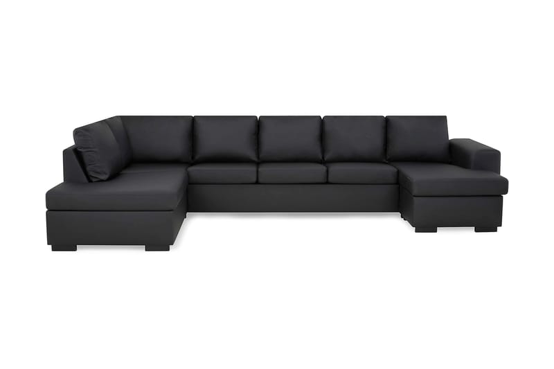 Link 5-personers Venstrevendt U-formet XX-Large Sofa med Divan og Chaiselong i Kunstlæder - Sort - Møbler - Sofaer - Lædersofaer