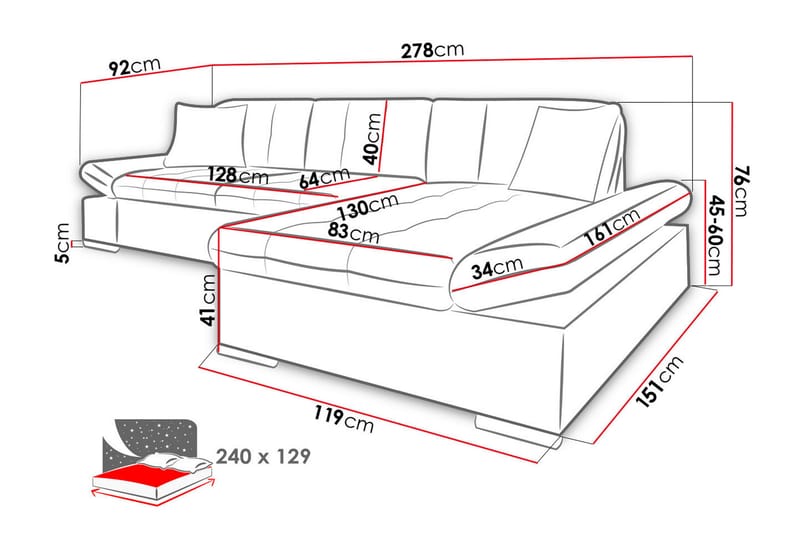 Malwi Sovesofa med diva 278x162x76 cm - Sovesofaer - Sovesofa chaiselong - Lædersofaer - Velour sofaer