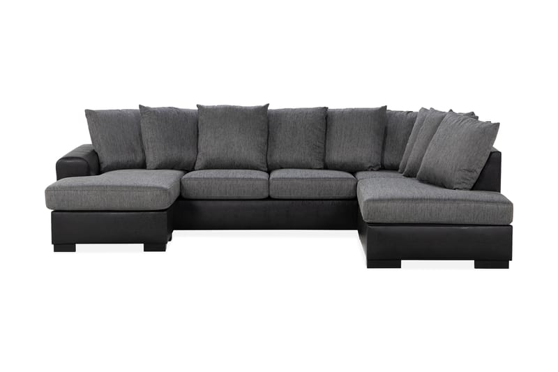 Ocean 4-personers Højrevendt U-formet Sofa med Chaiselong og Divan i Stof/Kunstlæder - Grå / Sort - Møbler - Sofaer - Lædersofaer