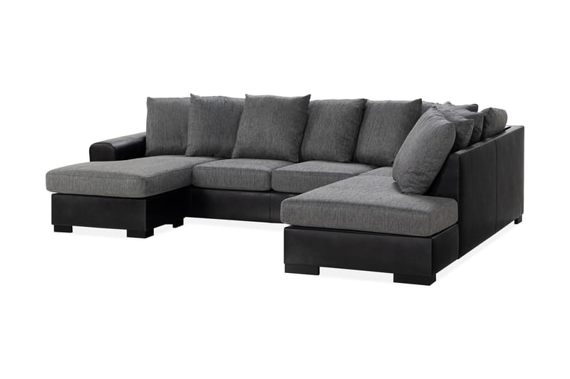 Ocean 4-personers Højrevendt U-formet Sofa med Chaiselong og Divan i Stof/Kunstlæder - Grå / Sort - Møbler - Sofaer - Lædersofaer