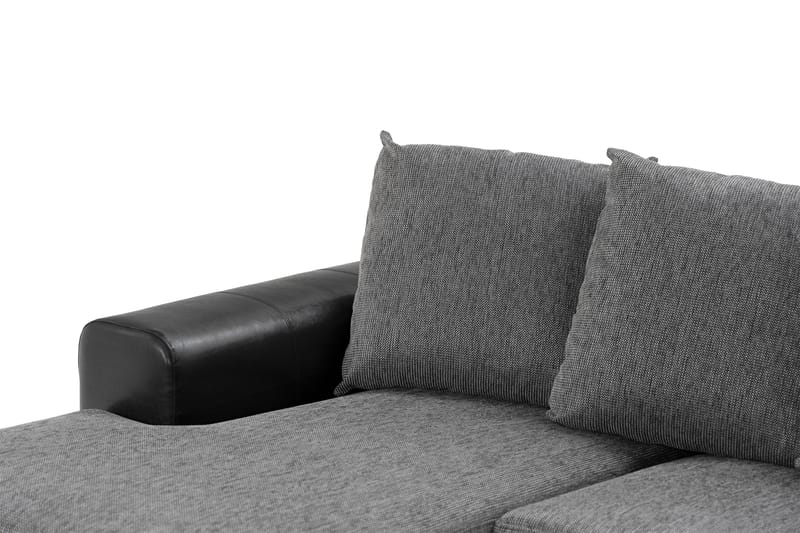 Ocean 4-personers Højrevendt U-formet Sofa med Chaiselong og Divan i Stof/Kunstlæder - Grå / Sort - Møbler - Sofaer - Lædersofaer