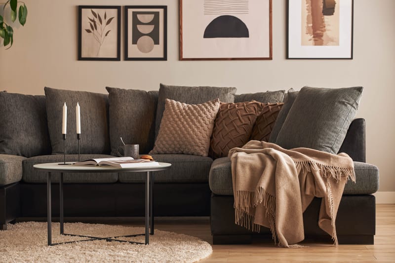 Ocean 4-personers Højrevendt U-formet Sofa med Chaiselong og Divan i Stof/Kunstlæder - Grå / Sort - Møbler - Sofaer - Lædersofaer