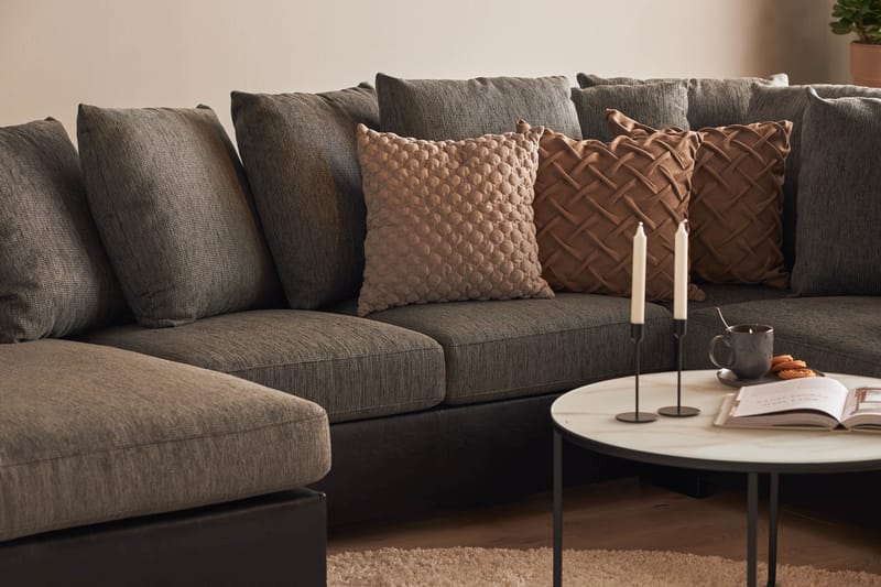 Ocean 4-personers Højrevendt U-formet Sofa med Chaiselong og Divan i Stof/Kunstlæder - Grå / Sort - Møbler - Sofaer - Lædersofaer