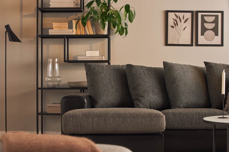 Ocean 4-personers Højrevendt U-formet Sofa med Chaiselong og Divan i Stof/Kunstlæder - Grå / Sort - Møbler - Sofaer - Lædersofaer