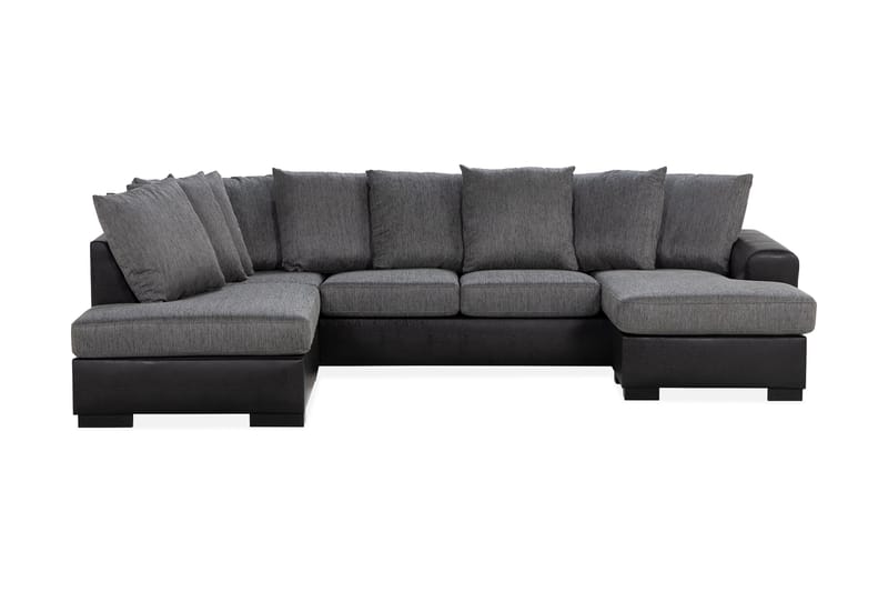 Ocean 4-personers Venstrevendt U-formet Sofa med Divan og Chaiselong i Kunstlæder/Stof, Grå / Sort