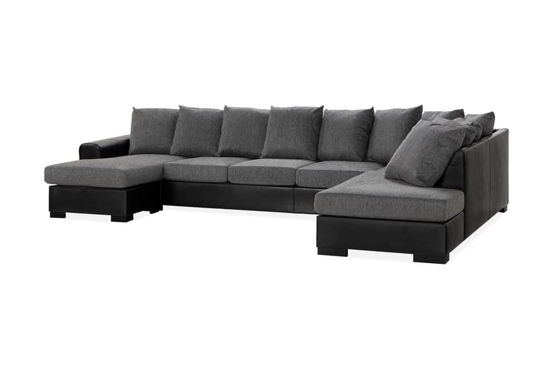Ocean 5-personers Højrevendt U-formet Large Sofa med Divan og Chaiselong i Kunstlæder/Stof - Grå / Sort - Møbler - Sofaer - Lædersofaer
