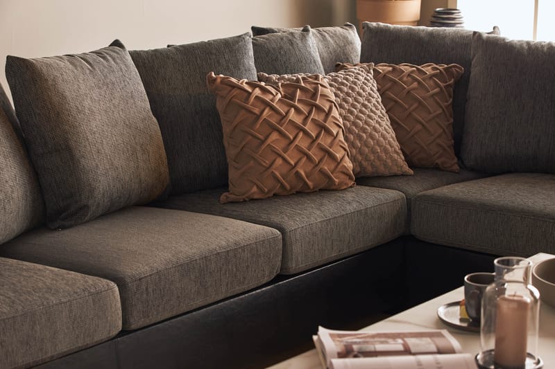 Ocean 5-personers Højrevendt U-formet Large Sofa med Divan og Chaiselong i Kunstlæder/Stof - Grå / Sort - Møbler - Sofaer - Lædersofaer
