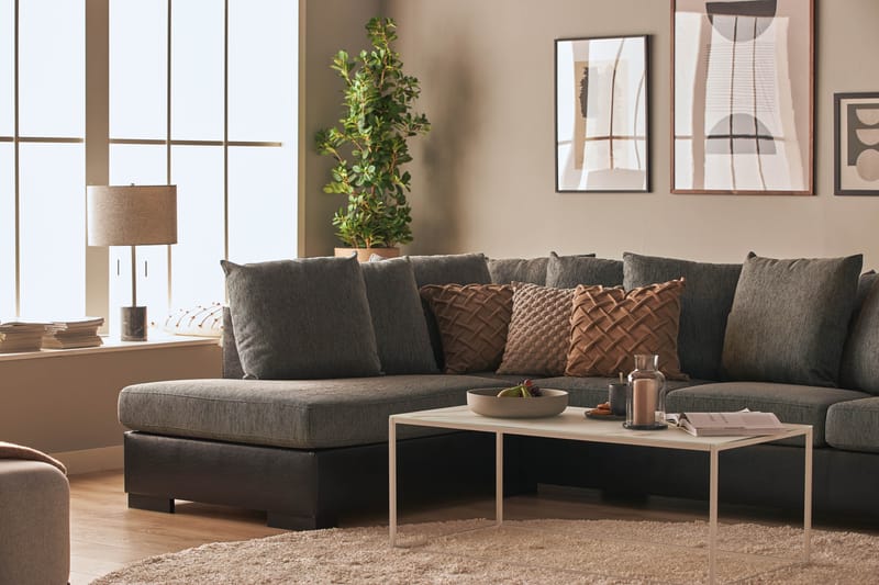 Ocean 5-personers Venstrevendt U-formet Large Sofa med Divan og Chaiselong i Kunstlæder/Stof - Grå / Sort - Møbler - Sofaer - Lædersofaer