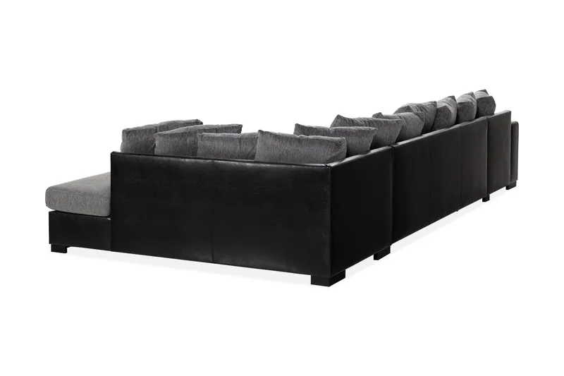 Ocean 5-personers Højrevendt U-formet Large Sofa med Divan og Chaiselong i Kunstlæder/Stof - Grå / Sort - Møbler - Sofaer - U Sofa