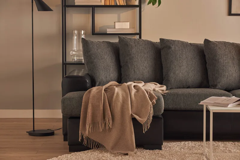 Ocean 5-personers Højrevendt U-formet Large Sofa med Divan og Chaiselong i Kunstlæder/Stof - Grå / Sort - Møbler - Sofaer - U Sofa