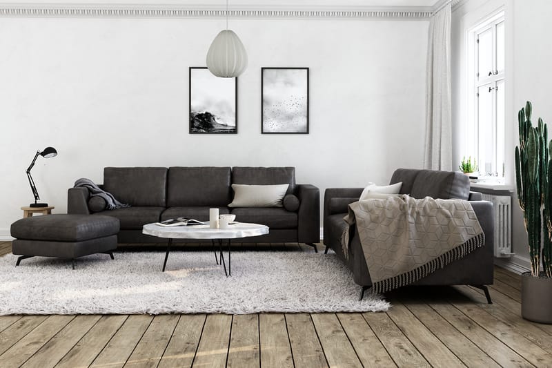 Ocean Lyx 3-Pers. Sofa - Sort/Læder - Lædersofaer - 2 personers sofa