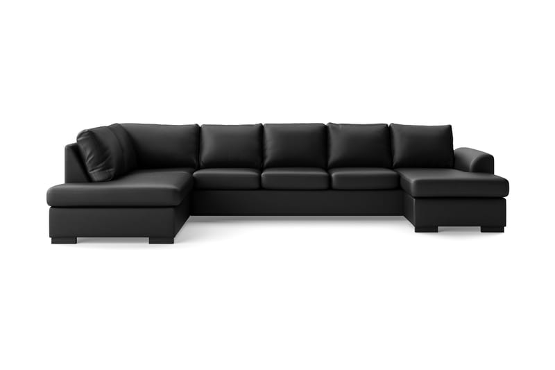 Porto U-sofa Large med Chaiselong Højre Kunstlæder - Sort - Lædersofaer - U Sofa