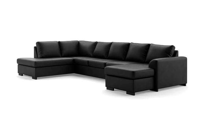Porto U-sofa Large med Chaiselong Højre Kunstlæder - Sort - Lædersofaer - U Sofa
