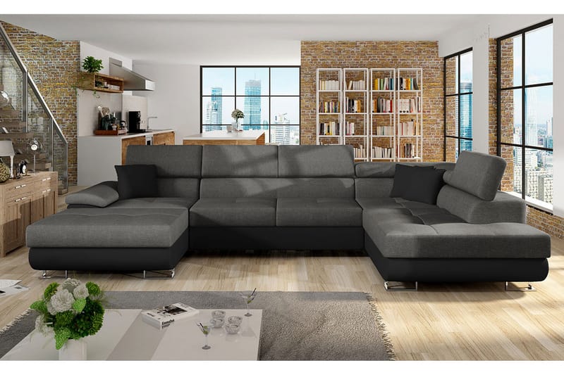 Regina Hjørnesovesofa Højre - Grå/Sort - Møbler - Sofaer - Lædersofaer