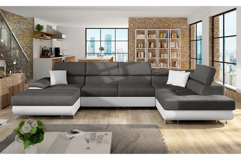 Reginia Hjørnesovesofa Højre - Hvid/Grå - Møbler - Sofaer - Lædersofaer