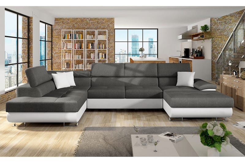Reginia Hjørnesovesofa Venstre - Grå/Hvid - Møbler - Sofaer - Lædersofaer