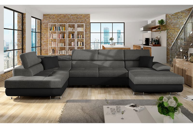 Reginia Hjørnesovesofa Venstre - Grå/Sort - Møbler - Sofaer - Sovesofaer - Sovesofa chaiselong