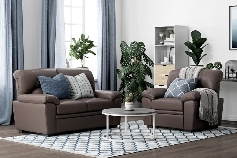 Lindby 2-personers sofa i kunstlæder - Brun - Møbler - Sofaer - Lædersofaer