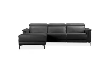 Lund 3-personers Venstrevendt Hjørnesofa med Recliner og Chaiselong i Kunstlæder - Sort - Møbler - Sofaer - Lædersofaer