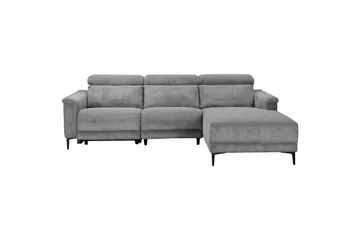 Lund 3-personers Højrevendt Hjørnesofa med Recliner og Chaiselong i Fløjlskord - Grå - Møbler - Sofaer - Recliner sofaer