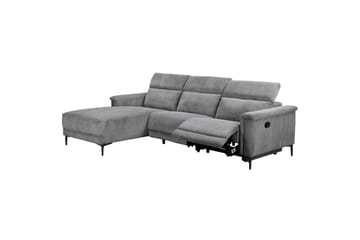 Lund 3-personers Venstrevendt Hjørnesofa med Recliner og Nakkestøtte i Fløjlskord - Grå - Møbler - Sofaer - Recliner sofaer