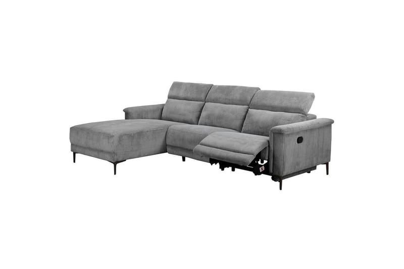 Lund 3-personers Venstrevendt Hjørnesofa med Recliner og Nakkestøtte i Fløjlskord - Grå - Møbler - Sofaer - Recliner sofaer