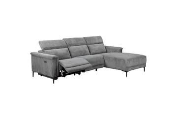 Lund 3-personers Højrevendt Hjørnesofa med Recliner og Chaiselong i Fløjlskord - Grå - Møbler - Sofaer - Recliner sofaer
