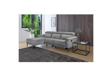 Lund 3-personers Venstrevendt Hjørnesofa med Recliner og Nakkestøtte i Fløjlskord - Grå - Møbler - Sofaer - Recliner sofaer