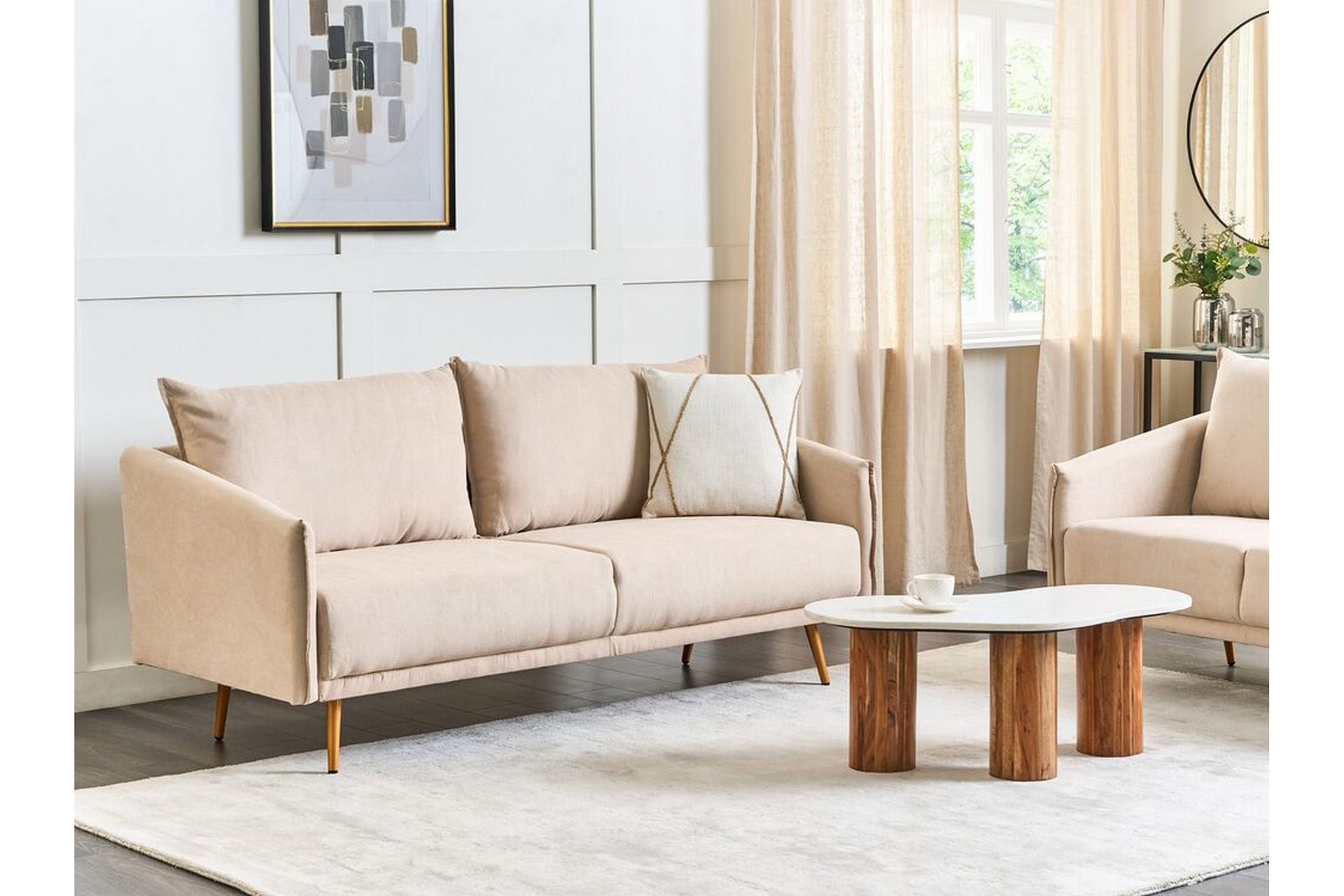 Maurana Sofa 3-personers - Beige/Guld - Møbler - Sofaer - Velour sofaer