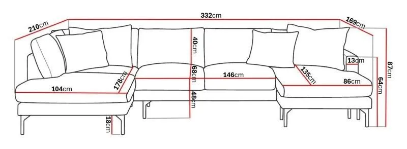 Menard 4-personers Venstrevendt U-formet Large Sofa med Divan og Chaiselong i Stof - Brun - Møbler - Sofaer - U Sofa