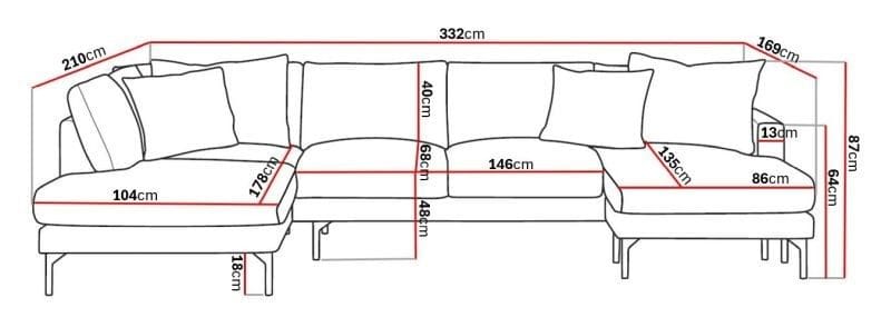 Menard 4-personers Venstrevendt U-formet Large Sofa med Divan og Chaiselong i Stof - Brun - Møbler - Sofaer - U Sofa