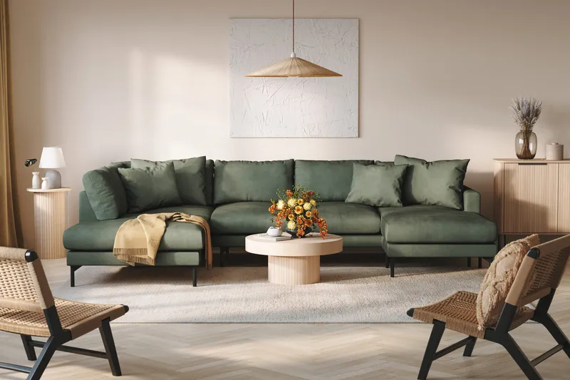 Menard 4-personers Venstrevendt Stor U-formet Dyb Sofa med Divan og Chaiselong i Manchester - Grøn - Møbler - Sofaer - U Sofa