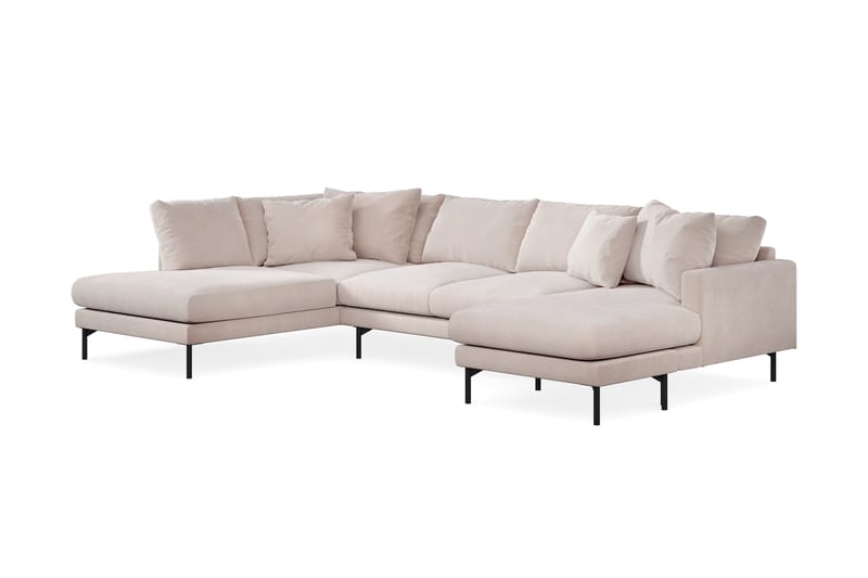 Menard 4-personers Venstrevendt U-formet Large Sofa med Divan og Chaiselong i Fløjl - Beige - Møbler - Sofaer - Velour sofaer