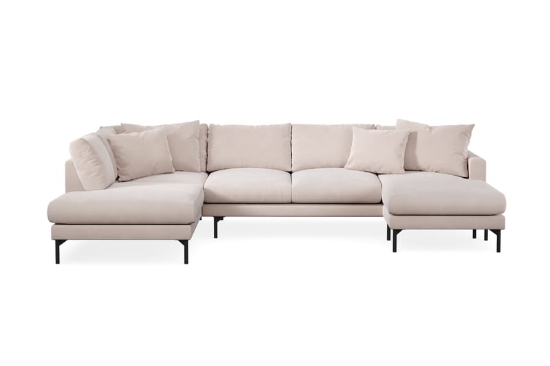 Menard 4-personers Venstrevendt U-formet Large Sofa med Divan og Chaiselong i Fløjl - Beige - Møbler - Sofaer - Velour sofaer