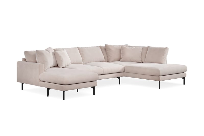Menard 4-personers Højrevendt U-formet Sofa med Divan og Chaiselong i Fløjl - Beige - Møbler - Sofaer - Velour sofaer