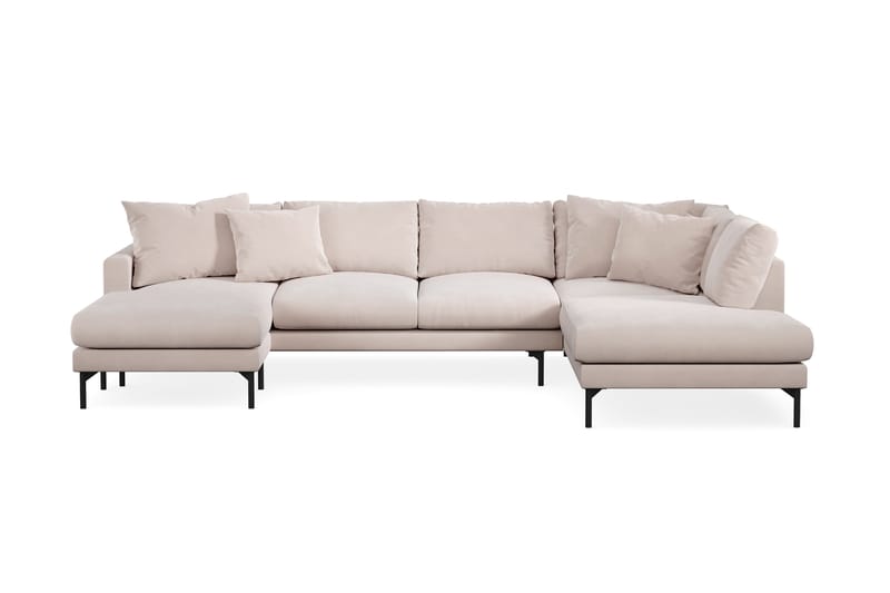 Menard 4-personers Højrevendt U-formet Sofa med Divan og Chaiselong i Fløjl - Beige - Møbler - Sofaer - Velour sofaer