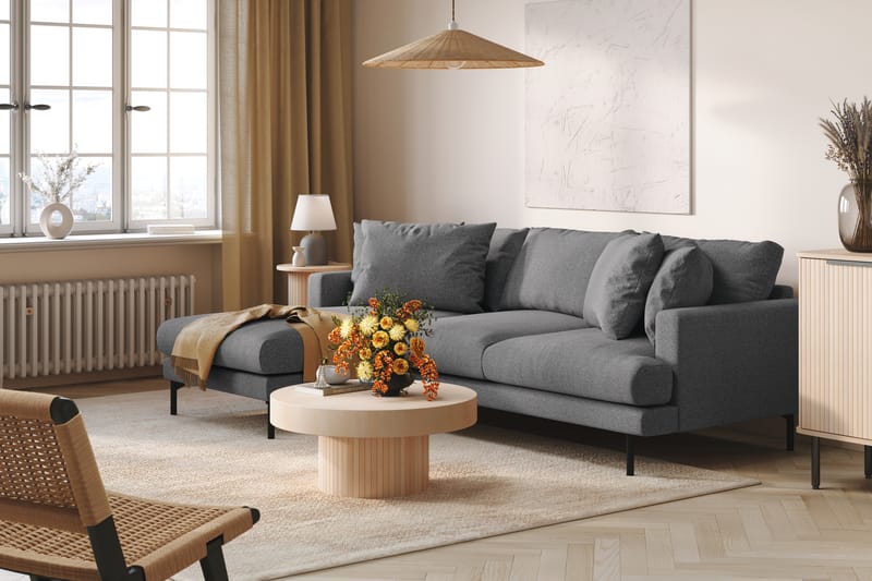 Menard 4-pers Chaiselongsofa - Mørkegrå - Sofa med chaiselong - 4 personers sofa med chaiselong