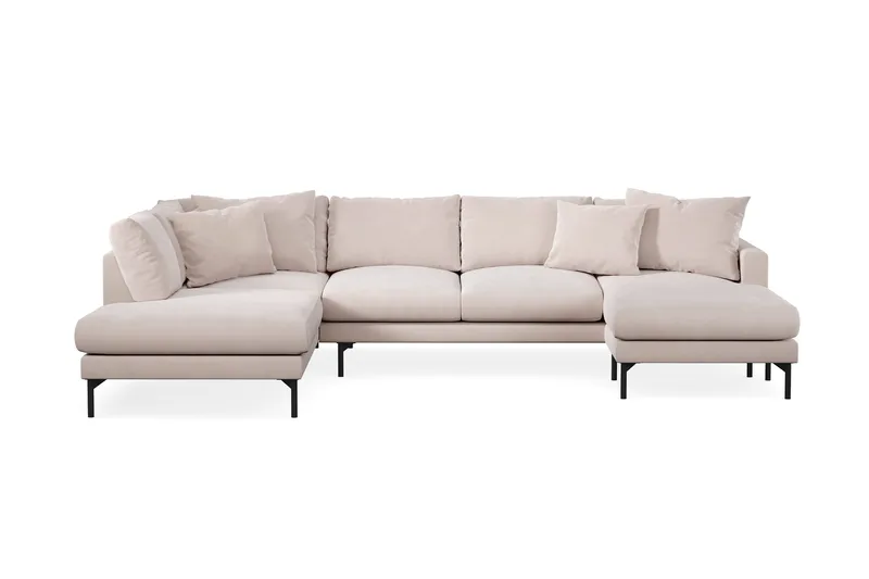 Menard 4-personers Venstrevendt U-formet Large Sofa med Divan og Chaiselong i Fløjl, Beige