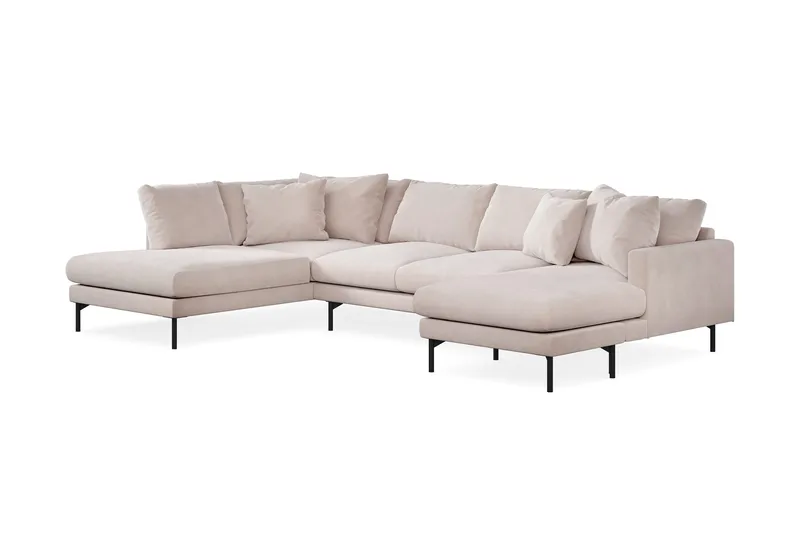 Menard 4-personers Venstrevendt Stor U-formet Dyb Large Sofa med Divan og Chaiselong i Fløjl - Beige - Møbler - Sofaer - Velour sofaer
