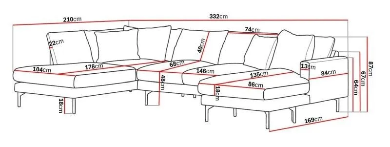 Menard 4-personers Venstrevendt Stor U-formet Dyb Large Sofa med Divan og Chaiselong i Stof - Brun - Møbler - Sofaer - U Sofa