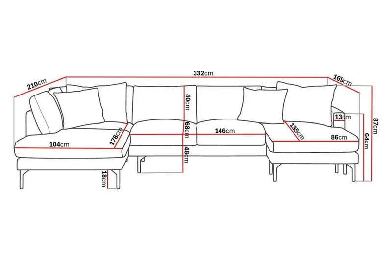 Menard 4-personers Venstrevendt Stor U-formet Dyb Sofa med Divan og Chaiselong i Manchester - Grøn - Møbler - Sofaer - U Sofa