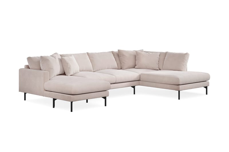 Menard 4-personers Højrevendt Stor U-formet Dyb Sofa med Divan og Chaiselong i Fløjl - Beige - Møbler - Sofaer - Velour sofaer