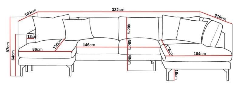 Menard 4-personers Højrevendt U-formet Sofa med Divan og Chaiselong i Stof - Brun - Møbler - Sofaer - U Sofa