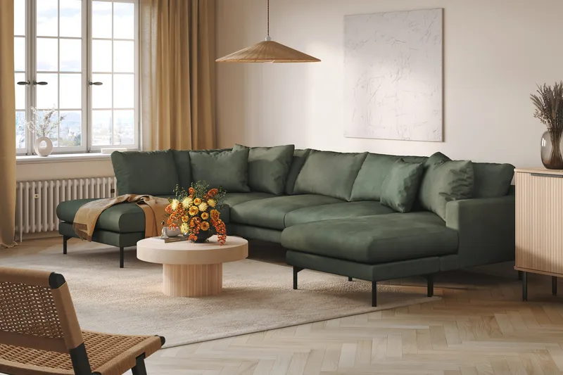 Menard 4-personers Venstrevendt Stor U-formet Dyb Sofa med Divan og Chaiselong i Manchester - Grøn - Møbler - Sofaer - U Sofa